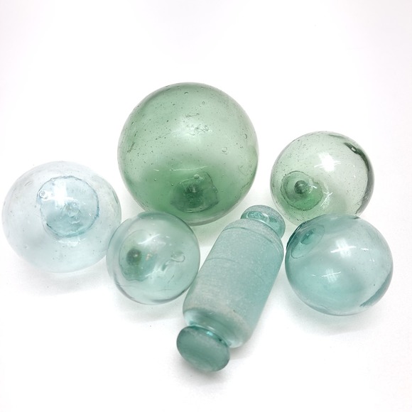 Japanese Blown Glass Floats‎ LOT of 6 Mixed Size 2-4 in. Round Rolling Pin - Picture 2 of 5